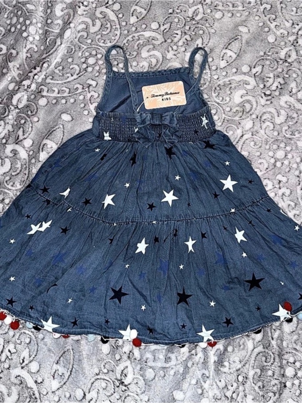 Tommy Bahama Kids Girls Star Chambray Pom Pom Dress NWT